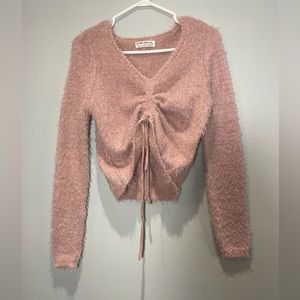 Fuzzy Pink V-Neck Sweater